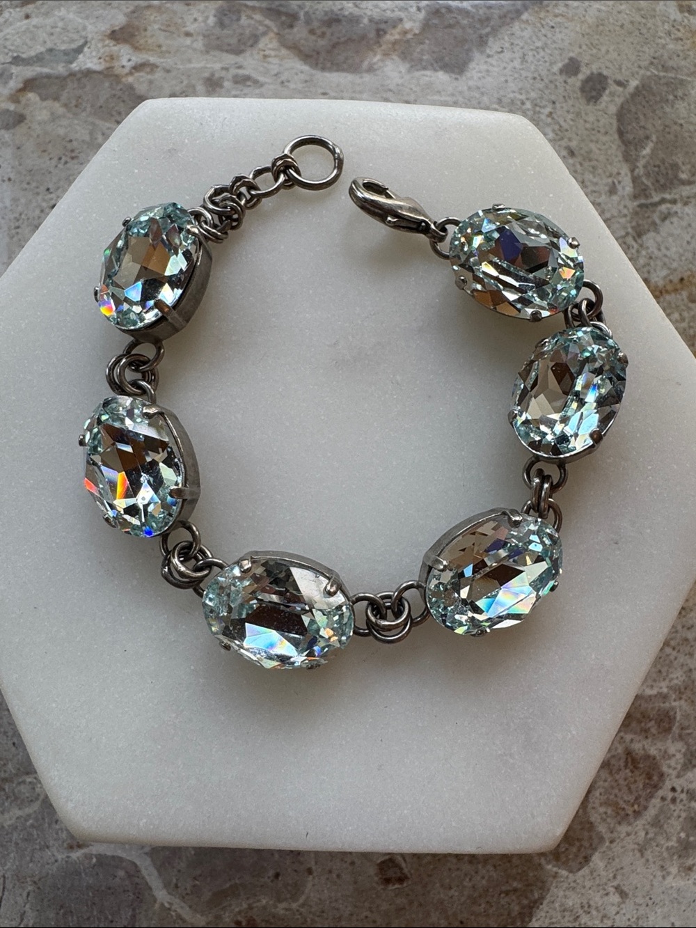 Sorrelli -Crystal Oval Link Bracelet - Silver-Tone Clear/Light Blue Stones